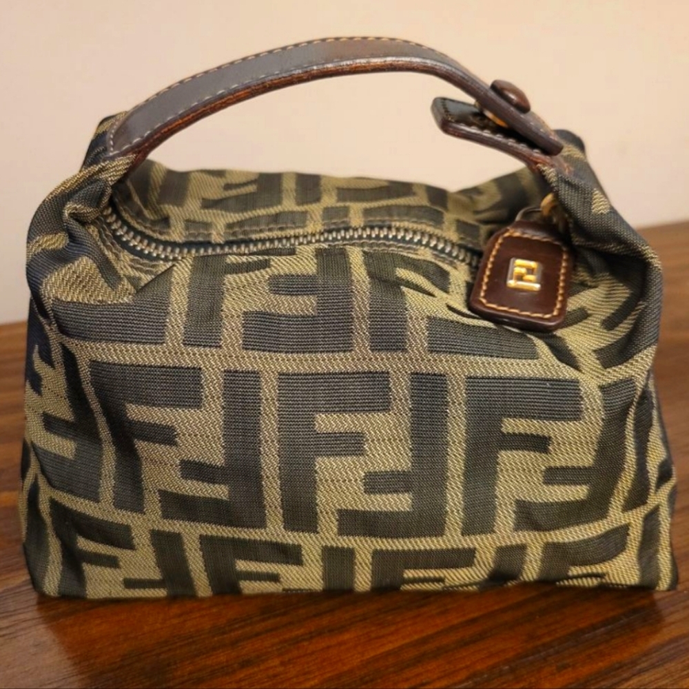 Fendi Olive Green and Black FF Logo Mini Top-Handle Bag